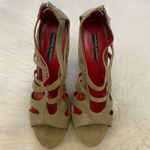 Charles Jourdan Taupe Strappy Wedges Sz 10